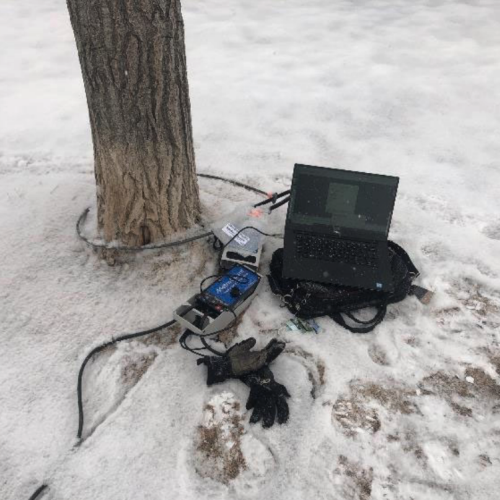 Setting up a bike counter in the snow